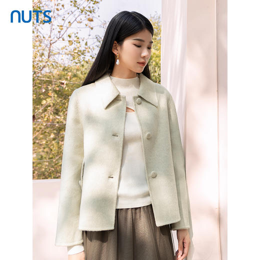 NUTS商场同款冬百搭气质通勤单排扣双面毛呢大衣短外套女4421506A1 商品图1