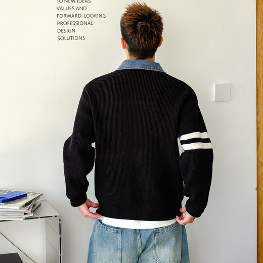 徐太浪【肌理纹 撞色条纹】拼接POLO领毛衣男秋冬内搭针织衫上衣 商品图3