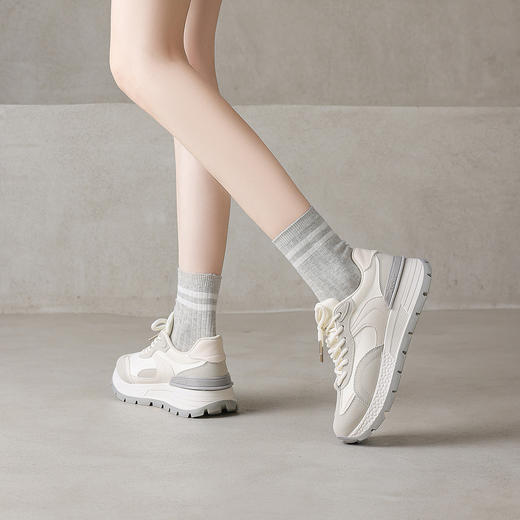 阿么手工女鞋秋季厚底透气老爹鞋女款增高显瘦流行系带休闲鞋4CM 商品图2