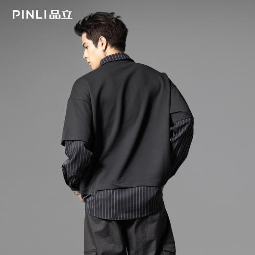 PINLI品立2025秋季新款衬衫领拼接条纹卫衣假两件宽松休闲上衣潮B253109053 商品图2