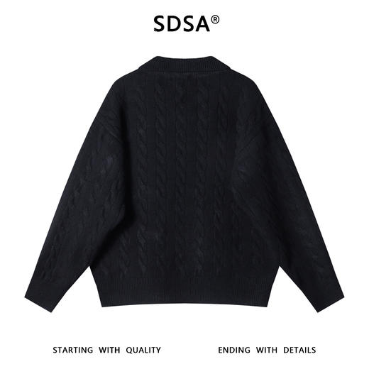 SDSA秋冬新款痞帅男装韩版纽花拼接圆领翻领假两件毛衣简约休闲 商品图4