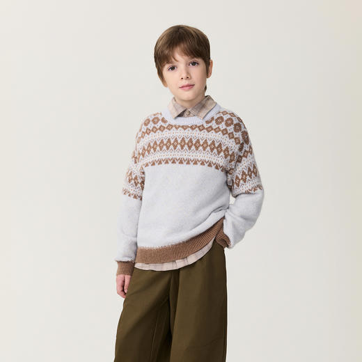 马克珍妮女童费尔岛提花绵羊毛针织毛衣2025年冬装新款551950 商品图1