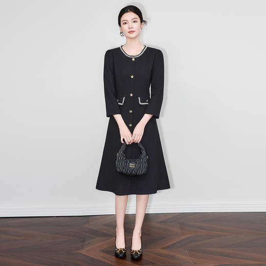 「高货wl」全新升级【铂金会员339/天猫459/差价120】(71406)洛诗琳轻奢名媛小香风连衣裙2025秋冬气质收腰重工钉珠裙 商品图1