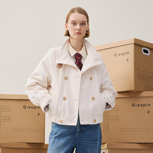 谜底立领羽绒服2025年冬季新品立领短款鸭绒宽松H型女254MY1469 商品图0