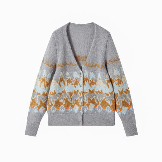 谜底V领针织开衫长袖2025冬季新品原创千鸟格提花毛衣女254MZ1902 商品图4