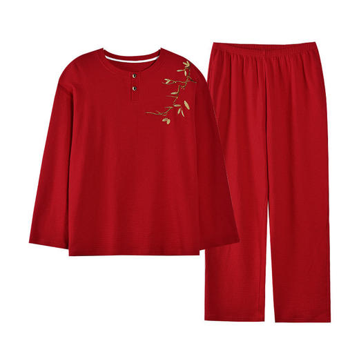 纯棉华夫格情侣睡衣女长袖长裤套装秋季简约风中青年可外穿家居服   JL-NQT9080/NQT8080 商品图4