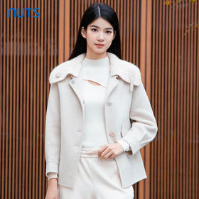 NUTS商场同款冬款设计感气质娃娃领针织拼接双面呢外套女4421507A1