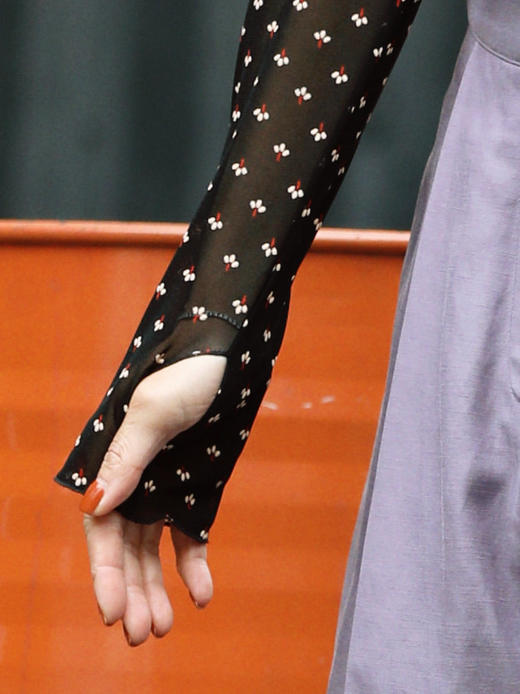 TYNVIE 黑色迷你花卉透视袖上衣 商品图10