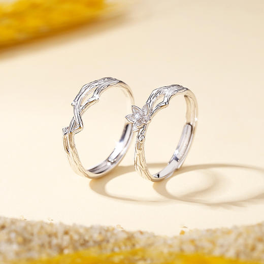 卡蒂罗KADER 恋恋花语情侣对戒  925银温柔简约浪漫连理枝甜蜜轻奢小众不规则素圈开口可调节一对 百搭时尚钟爱久久 商品图5