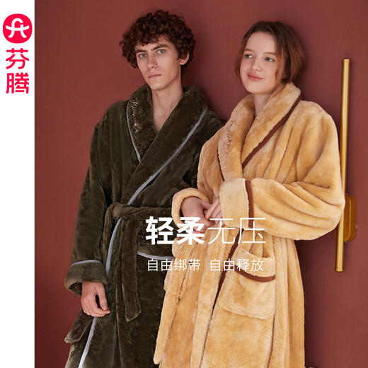 芬腾秋冬季加厚法兰绒情侣睡袍女冬长款珊瑚绒浴袍男士睡衣家居服 商品图4