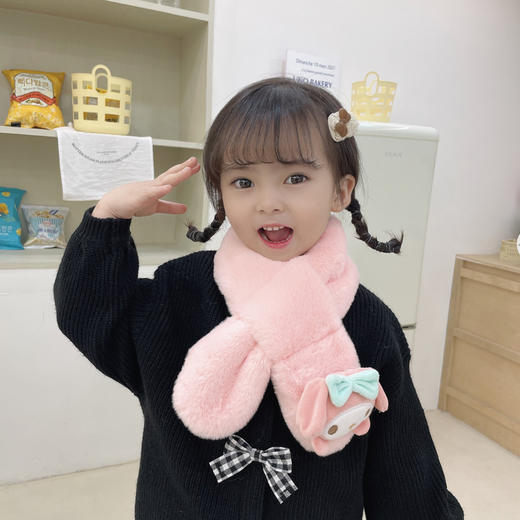 75*10cm【不掉毛不掉色❗️软萌亲肤又保暖】秋冬季纯色儿童围巾卡通可爱玉桂狗加厚保暖男女童仿兔毛护颈脖套。hb 商品图3