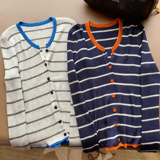 韩系撞色条纹针织开衫 | 韩国跟单大爆款🔥撞色时髦摆脱路人感，含羊毛！【3-5天发货】 商品图4