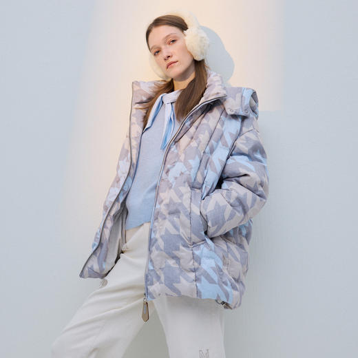 谜底花色羽绒服2025年冬季新品千鸟格时髦温暖亲肤女254MY1712 商品图1