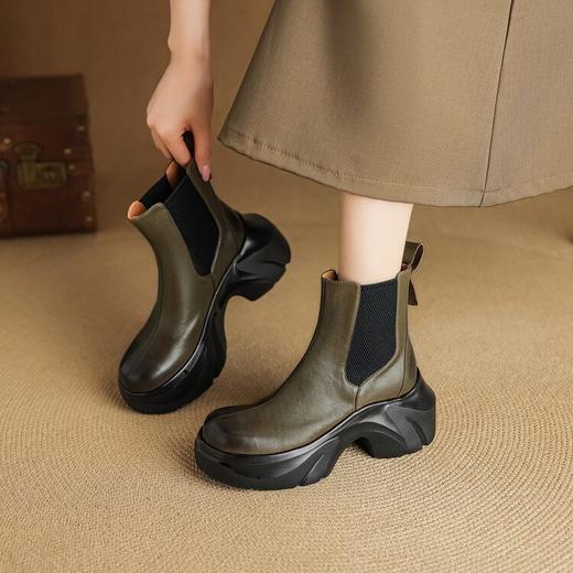 【预售5天】巨好看超轻真皮复古厚底切尔西靴女英伦风超火小短靴马丁靴XMN&H833 商品图2