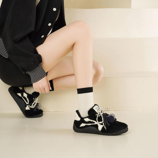 Westory2025年冬季羊羔毛撞色平底圆头休闲鞋毛毛鞋细带深口鞋S25DM86181 商品图4