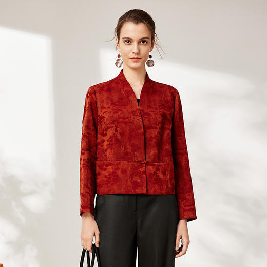 TANGYcollection2025冬季新品商场同款V领提花植物染外套L254023 商品图3