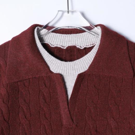 SDSA秋冬新款痞帅男装韩版纽花拼接圆领翻领假两件毛衣简约休闲 商品图1