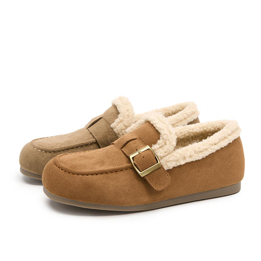 西遇毛毛勃肯鞋女新款冬季加厚保暖雪地靴棉鞋平底加绒乐福鞋V2257290 商品图4