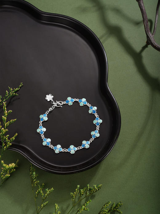 子佩集【四叶安好】S990银手链【MXSL011】四叶草花丝珐琅彩2510 商品图1