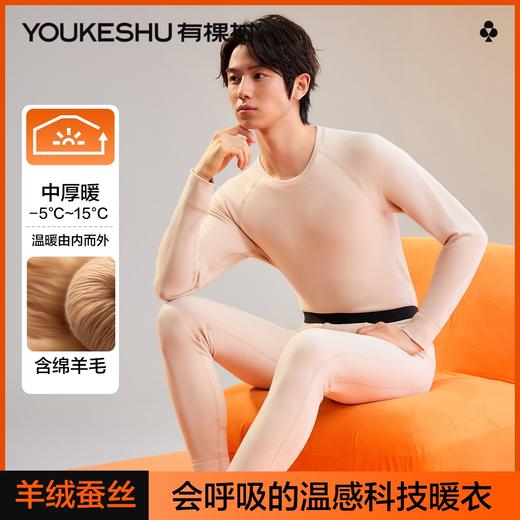 【羊绒蚕丝】【L-3XL】【有棵树】男士德绒发热保暖内衣套装 商品图3