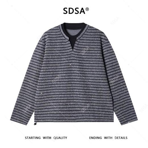 26T8785SDSA秋冬新款痞帅男装潮牌拼接条纹假两件卫衣下摆松紧设计百搭 商品图1