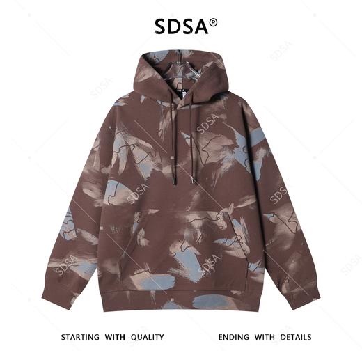 SDSA男士秋冬新款痞帅男装潮牌扎染割破抽绳连帽卫衣复古套头上衣 商品图1
