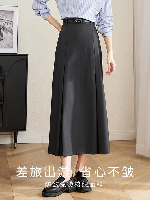 【五折购】熙世界灰色西装半身裙女2025春秋新款中长款高腰显瘦a字包臀长裙 商品图1
