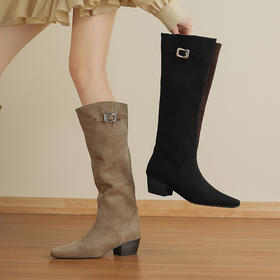 【预售7天】慵懒感复古绒面爆款显瘦不过膝堆堆靴长筒骑士靴HB&1298