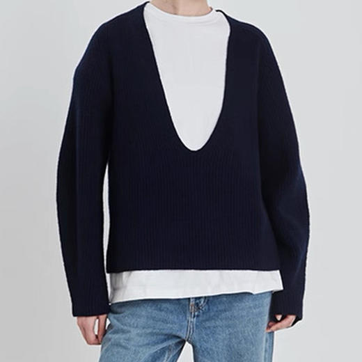 馥迦简约知识风大V领廓形毛衣针织衫 商品图3