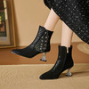 【预售5天】秋冬新款单靴时尚烫钻孔雀纹羊皮银色酒杯跟中跟真皮短靴女HR-SY&611 商品缩略图0
