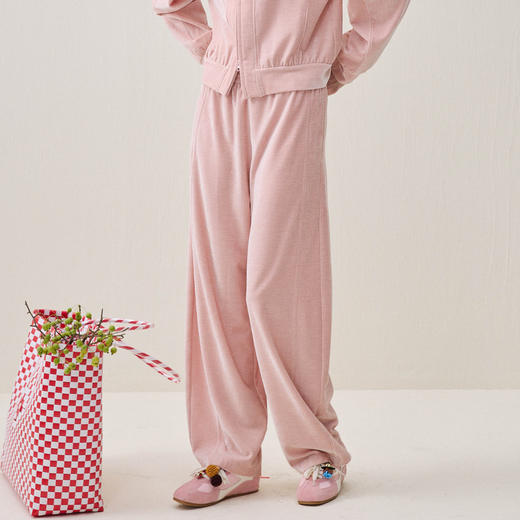 谜底阔腿裤长裤2025年冬季新品柔软亲肤裸粉色休闲裤女254MK1693 商品图1