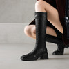 阿么手工女鞋秋冬粗跟弹力长靴女小个子百搭显瘦不过膝高筒靴6CM 商品缩略图3