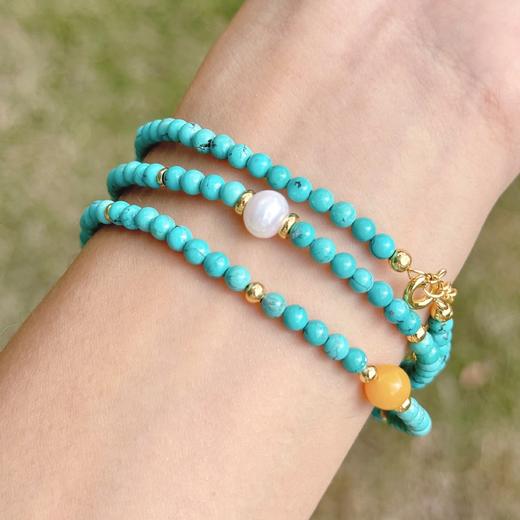 【琅玕·原矿绿松石蜜蜡项链手串】敦煌小众轻奢新中式复古民族风显白 绿松石蜜蜡项链手串女 手工串珠小众配饰 商品图6