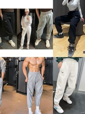 Nk 纯色logo宽松休闲运动高腰加绒卫裤运动裤（DQ5888 ）（蕾姐灰色M！黑色S参考白色S）