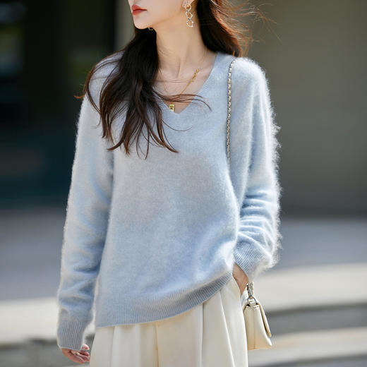 馥迦慵懒软糯拉绒拉毛无缝圆领/V领羊毛衫 商品图7