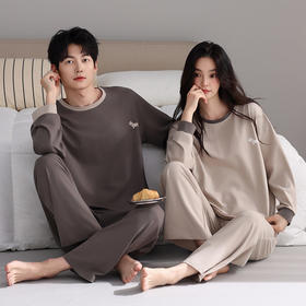 情侣睡衣女拉架棉长袖长裤套装秋季薄款运动休闲宽松可外穿家居服  JL-NQT9057/NQT8057