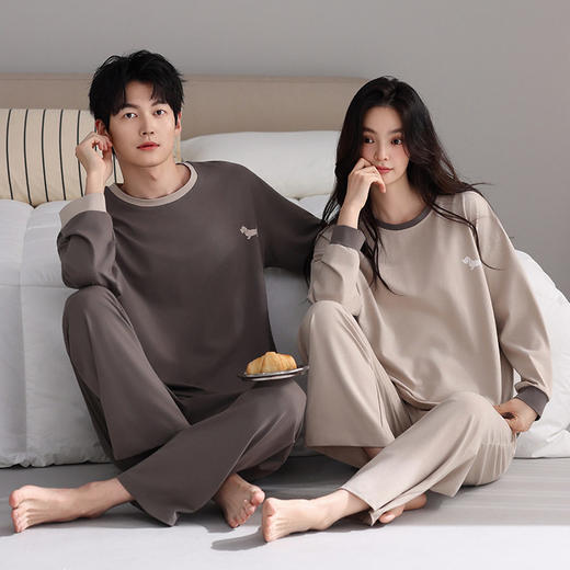 情侣睡衣女拉架棉长袖长裤套装秋季薄款运动休闲宽松可外穿家居服  JL-NQT9057/NQT8057 商品图0