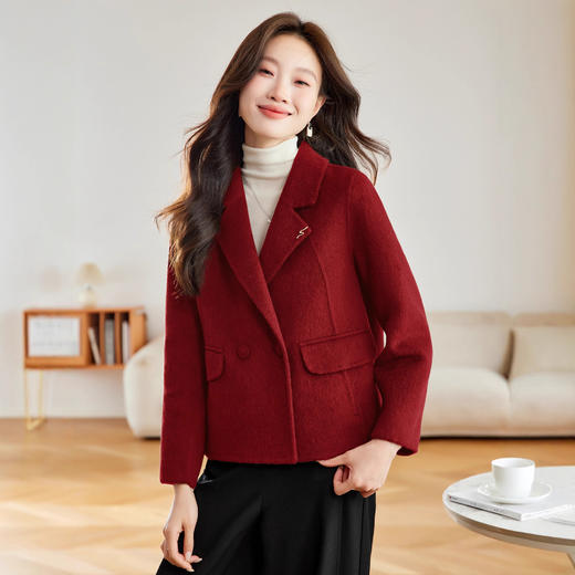 双面呢子大衣短款，西装领通勤简约气质减龄毛呢外套HR-SHIY2612 商品图3