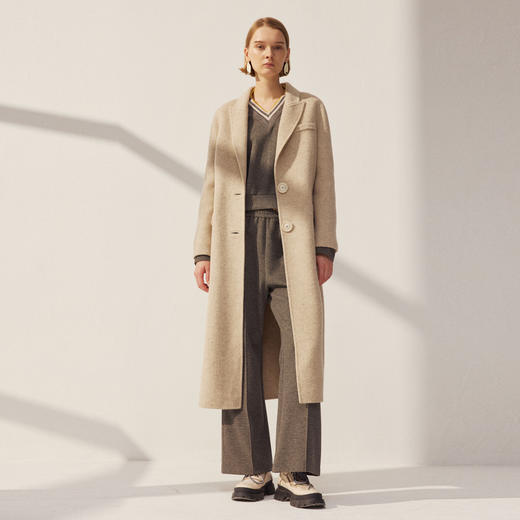 谜底羊毛呢长大衣长袖2025年冬季新品戗驳领直角正肩女254MD1484 商品图0