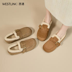 西遇毛毛勃肯鞋女新款冬季加厚保暖雪地靴棉鞋平底加绒乐福鞋V2257290