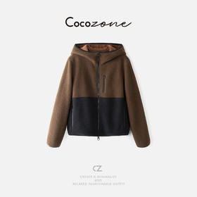 COCO ZONE 刘一一 “拼色外套”绵羊毛混纺连帽复古外套 CD2A2317