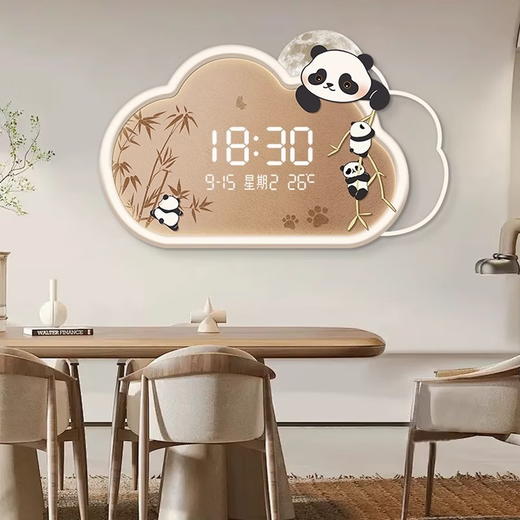 【金皇会员285金币专享】小小画钟熊猫钟表挂钟2025新款智能万年历电子钟客厅儿童卧室LED时钟壁灯 ZP4300 【卡通熊猫】 32英寸 【80*50cm】无灯款 商品图2