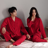 情侣睡衣纯棉长袖长裤开衫拉架棉套装秋季薄款简约红色翻领家居服   JL-NQT9056/NQT8056 商品缩略图1