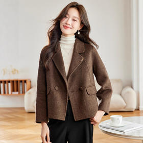 双面呢子大衣短款，西装领通勤简约气质减龄毛呢外套HR-SHIY2612