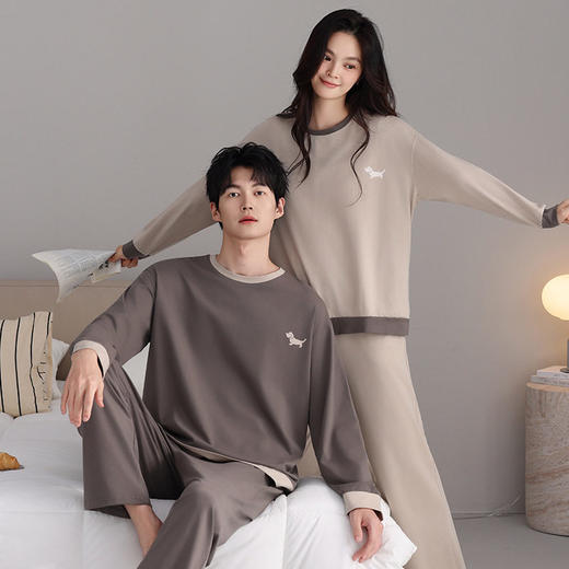 情侣睡衣女拉架棉长袖长裤套装秋季薄款运动休闲宽松可外穿家居服  JL-NQT9057/NQT8057 商品图2