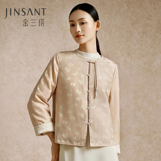 100%桑蚕丝填充新中式丝绵棉袄女秋冬新品保暖上装家居服金三塔（限价）  NSFEC733 商品图0