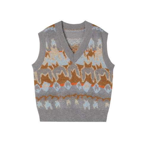 谜底V领针织马甲2025年冬季新品舒适保暖提花叠穿马夹女254MZ1903 商品图4