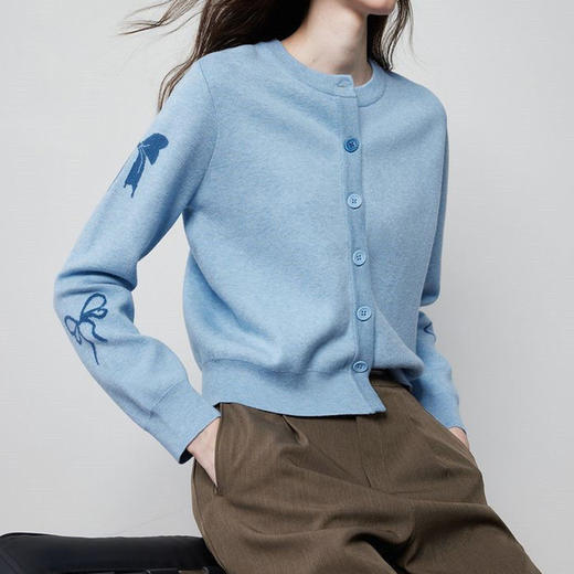 馥迦浪漫气质蝴蝶结提花针织开衫 商品图3