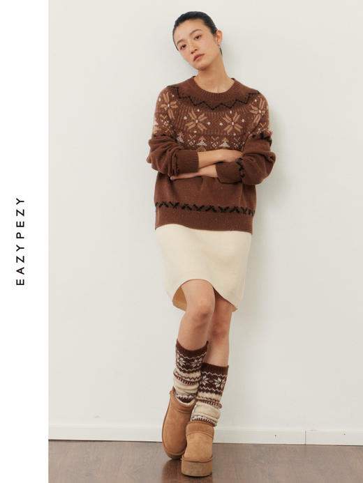 费尔岛圆领提花羊绒套头衫 商品图3