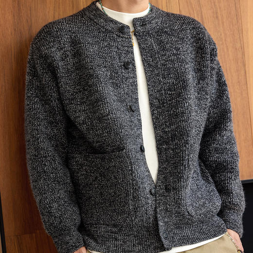 徐太浪【拼接口袋 cleanfit】黑色开衫毛衣男秋冬保暖针织衫外套 商品图1